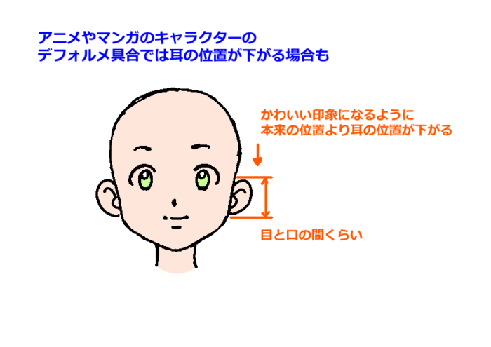 デフォルメキャラクターの耳の位置例