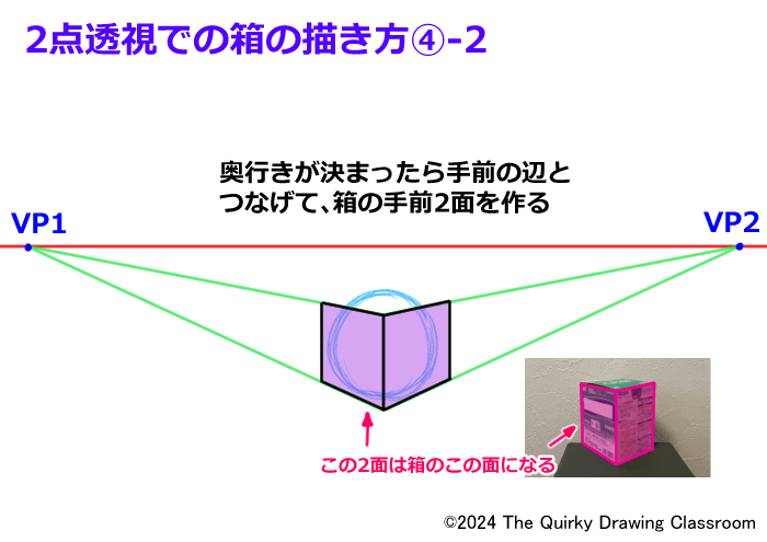 ２点透視で箱を描く手順4-2