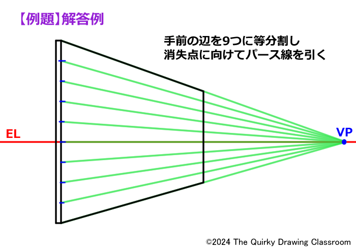 解答例 ９つに辺を分割しパース線を引く