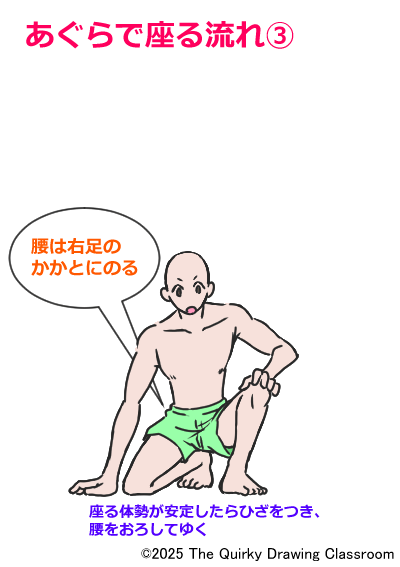 腰を右足のかかとまでおろす